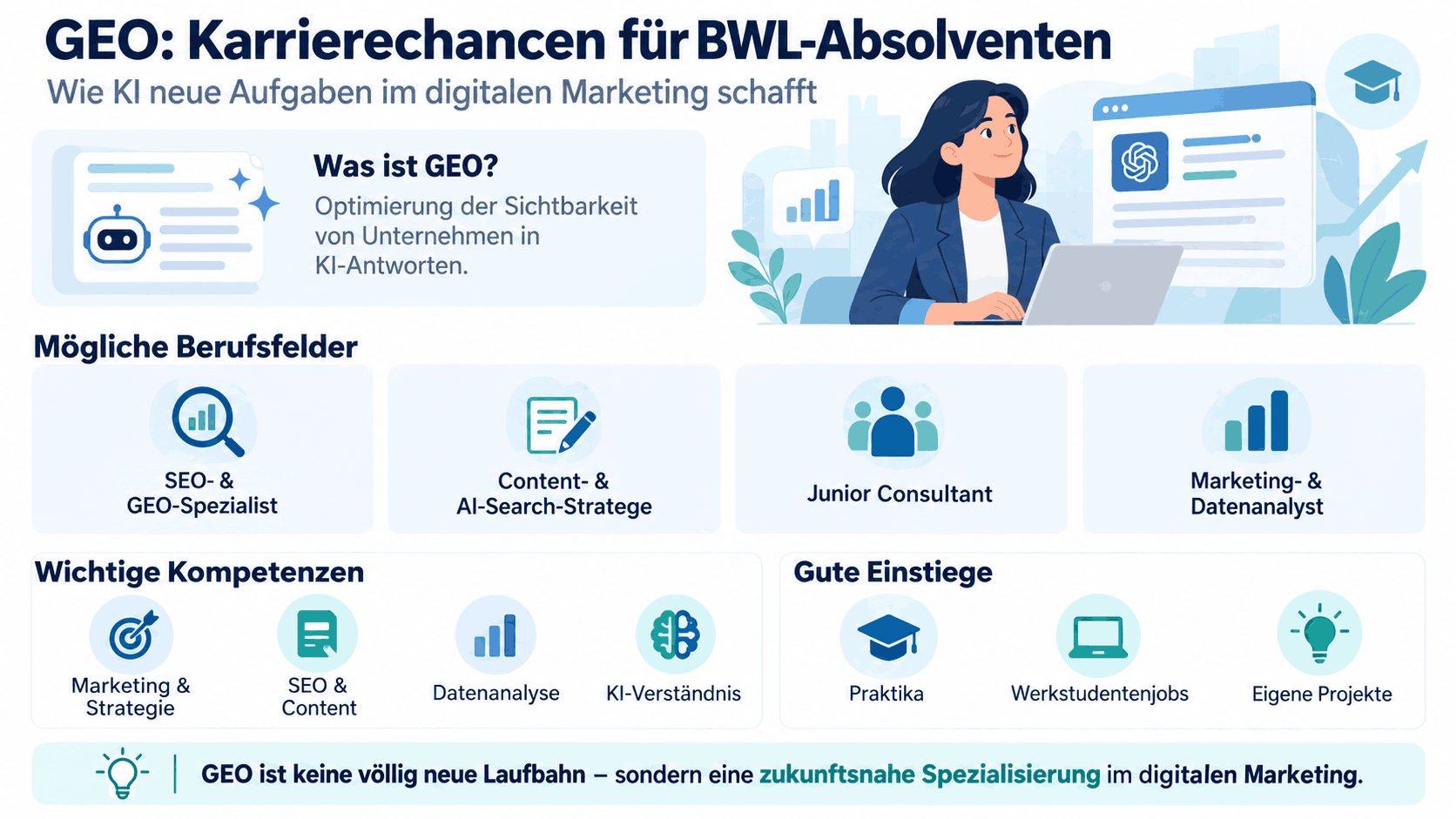 Neue Berufsfelder durch KI: Welche Karrierechancen GEO für BWL-Absolventen eröffnet